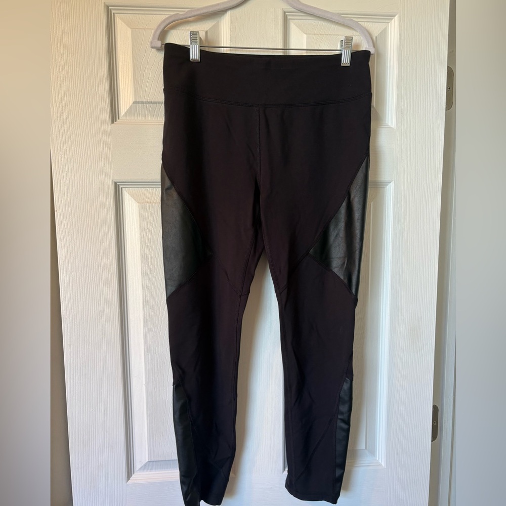 Calia Black leggings with leather patches